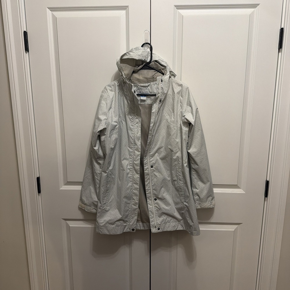 Columbia Jacket Womens L Silver Splash A Little Rain Omni-Tech Hooded Raincoat